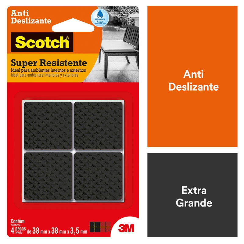 Protetor antideslizante Scotch quadrado preto Extra Grande 4 unidades - 3M