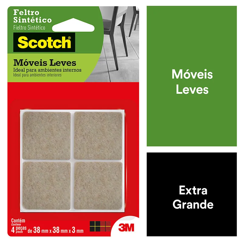 Feltro sintético para móveis leves Scotch quadrado marrom Extra Grande c/4 unid - 3M