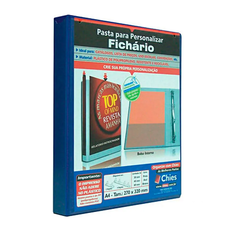 Fichário revestido com cristal A4 azul 30mm - 237 - com 4 argolas - Hemon