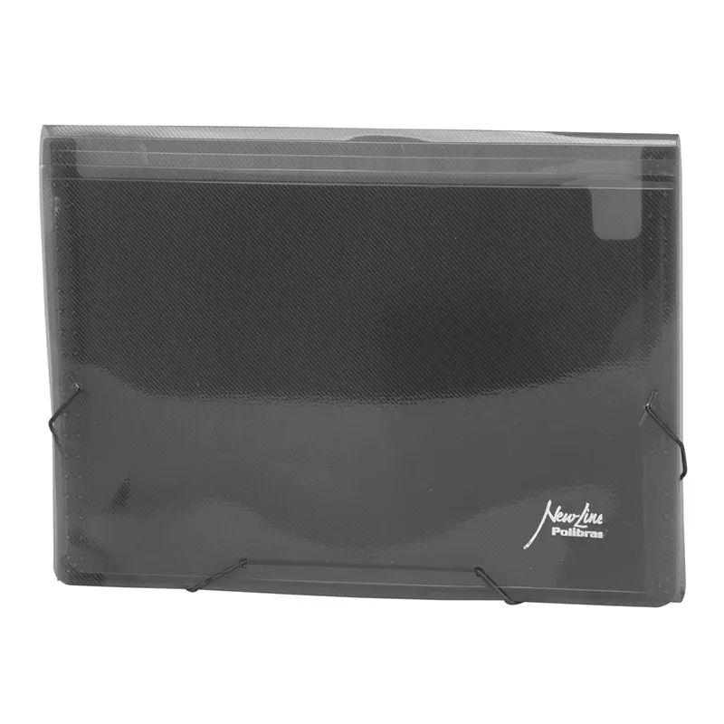 Pasta sanfonada A4 com 12 divisões Fumê - Polibras