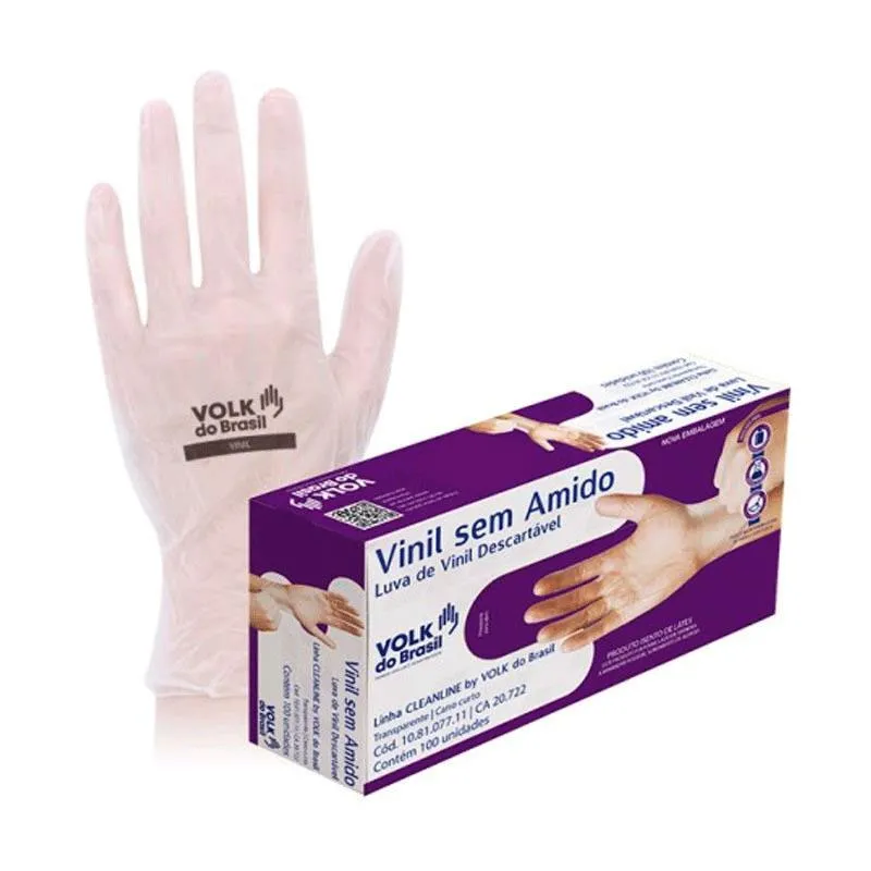 Luva de vinil descartável P sem amido com 100 unidades CA20722/45756 - Volk
