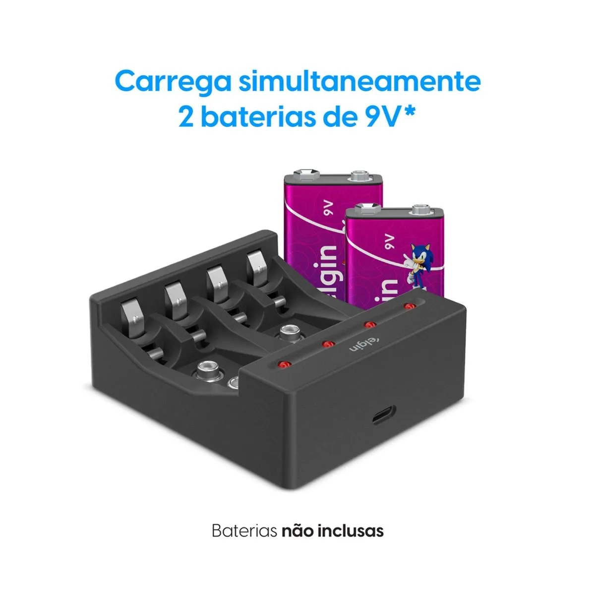 Carregador de pilhas AA/AAA/9V - 46RSCUSB0000 - Elgin