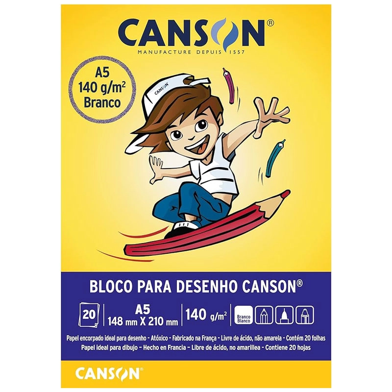 Bloco desenho branco A5 140g - com 20 folhas - Canson