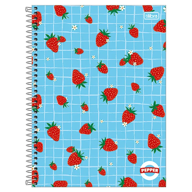 Caderno espiral capa dura universitário 10x1 - 160 folhas - Pepper Strawberry - Tilibra