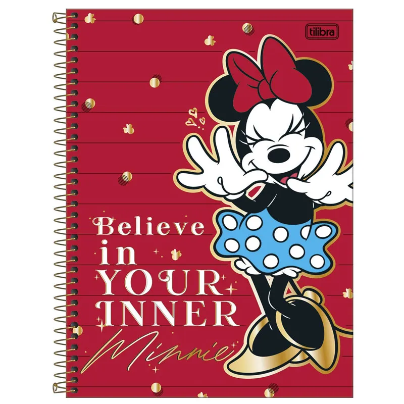 Caderno espiral capa dura universitário 10x1 160 folhas Minnie Core Capa 4 - Tilibra	