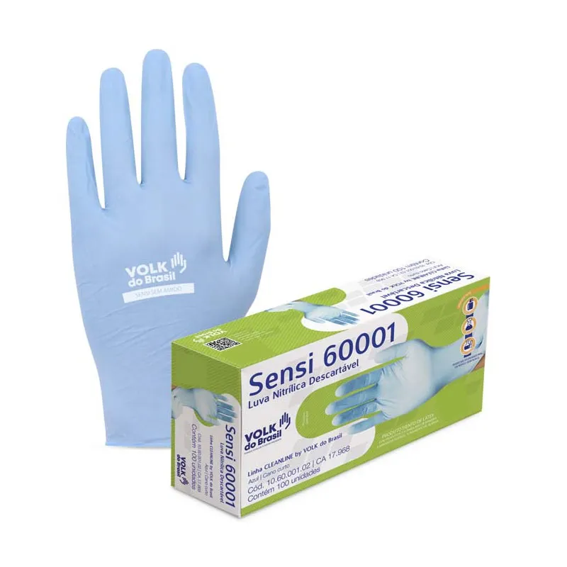 Luva nitrílica sensi descartável M azul sem amido com 100 unidades - Volk