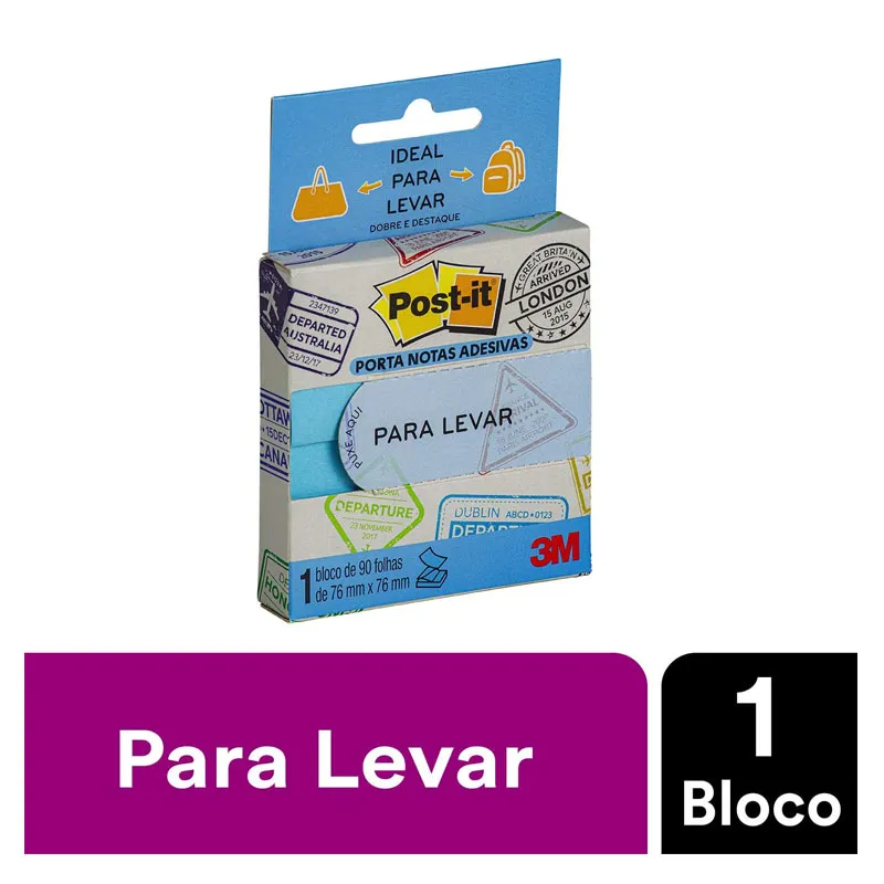 Bloco de notas adesivas Post-it para levar azul 76x76mm 90 folhas - 3M