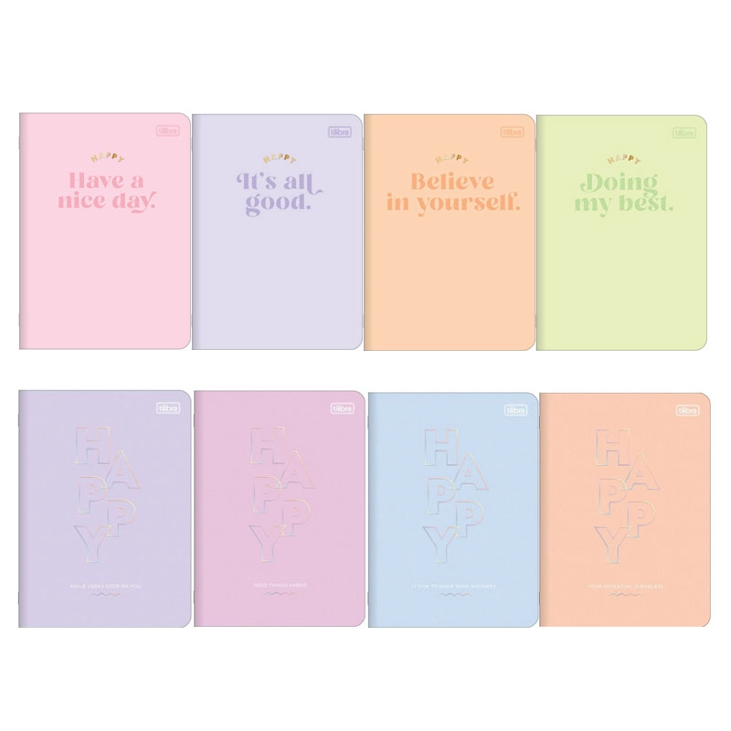 Caderno grampeado capa flexível 1/4 32 folhas Happy - Tilibra