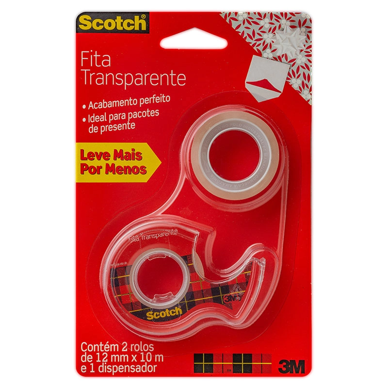 Fita Scotch transparente com 2 rolos e 1 aparelho 12mmx10m - 3M