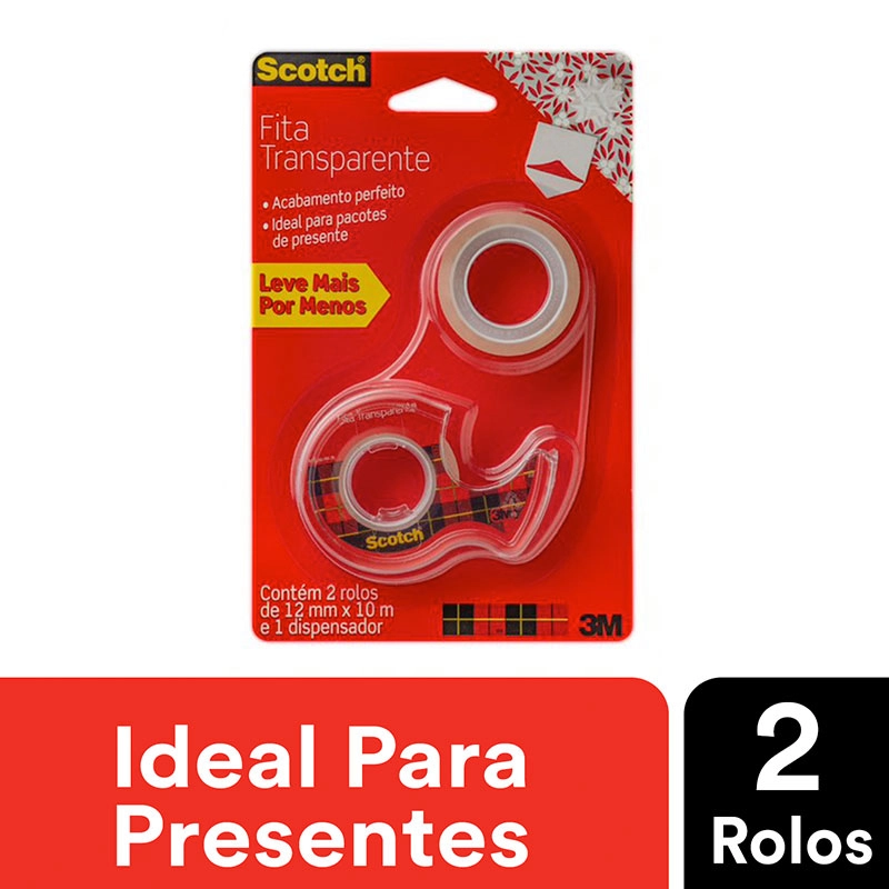 Fita Scotch transparente com 2 rolos e 1 aparelho 12mmx10m - 3M