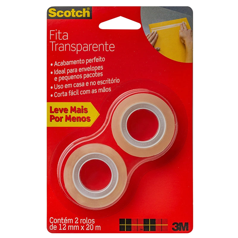 Fita Scotch transparente com 2 rolos - 12mmx20m - 3M