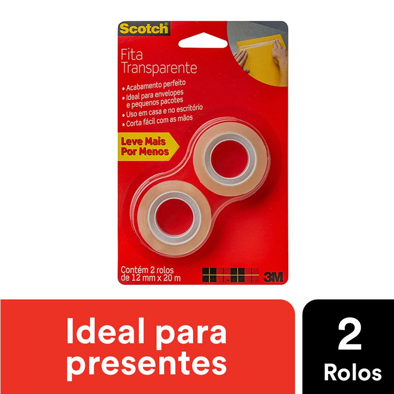 Fita Scotch transparente com 2 rolos - 12mmx20m - 3M