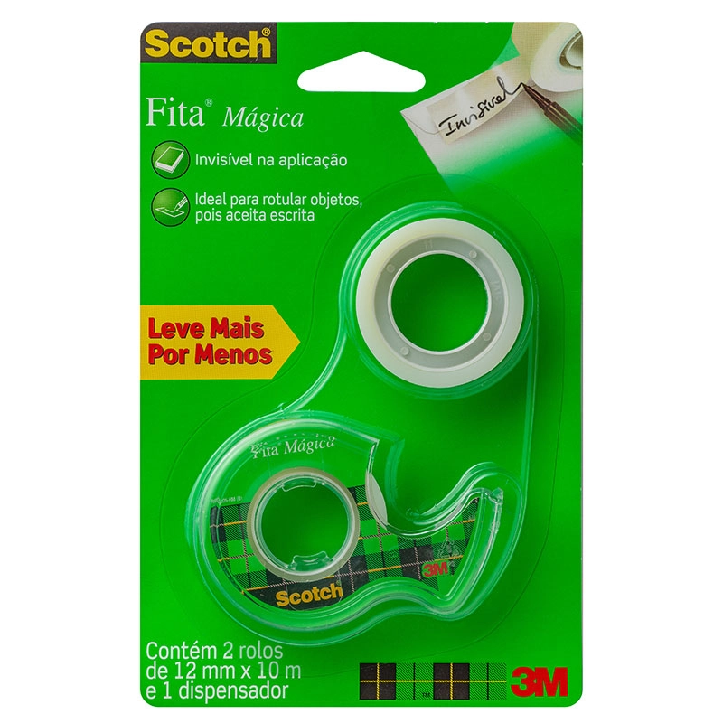 Fita mágica Scotch 12mmx10m com 2 rolos e 1 suporte 810 - 3M
