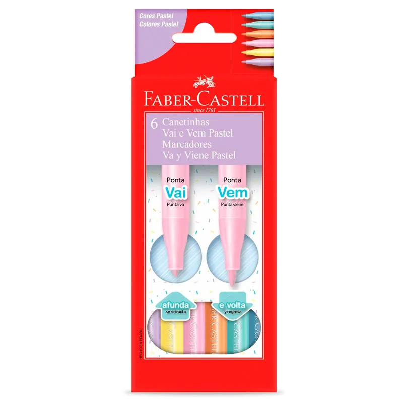 Caneta hidrográfica Vai e Vem 6 cores Pastel 150906VVZF - Faber-Castell