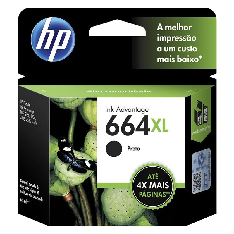 Cartucho HP 664XL Original F6V31AB Preto - Cartuchos e Toners - Lepok