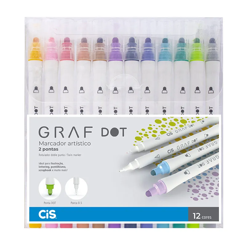 Caneta marcador artistico Graf Dot  - 12 cores - Cis