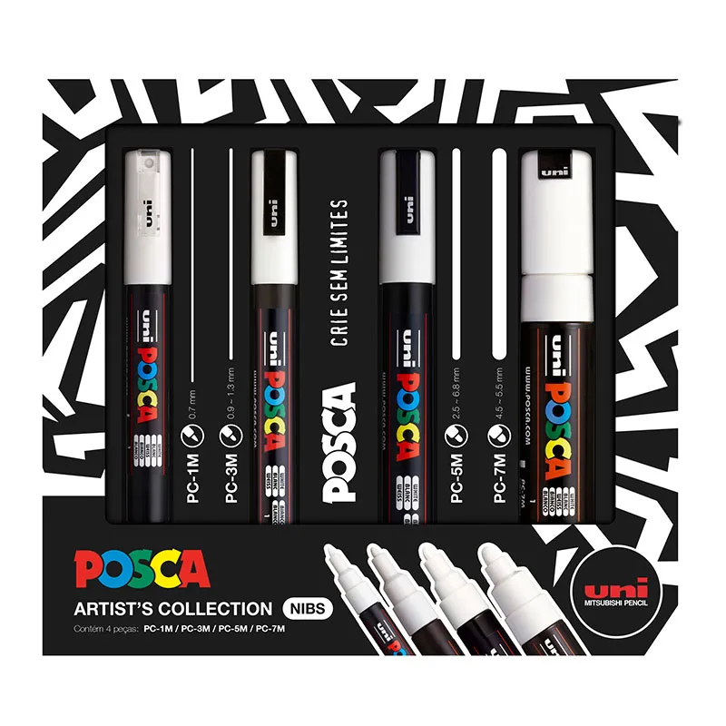 Caneta Posca Artists Collection NIBS - branco - estojo com 4 unidades - Uni-Ball