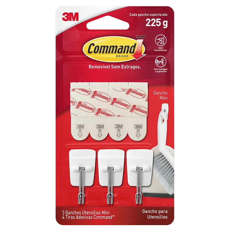 Gancho adesivo para utensílios Command branco mini 3 unid HB004819940 - 3M