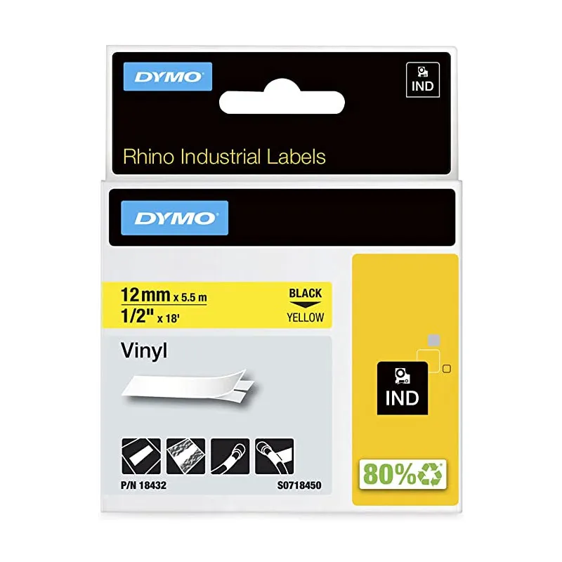 Fita para rotulador rhinopro vinílica amarelo 12mm 18432 - Dymo