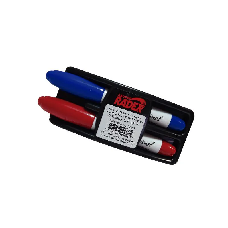 Kit apagador e pincel para quadro branco Azul/Vermelho - Radex