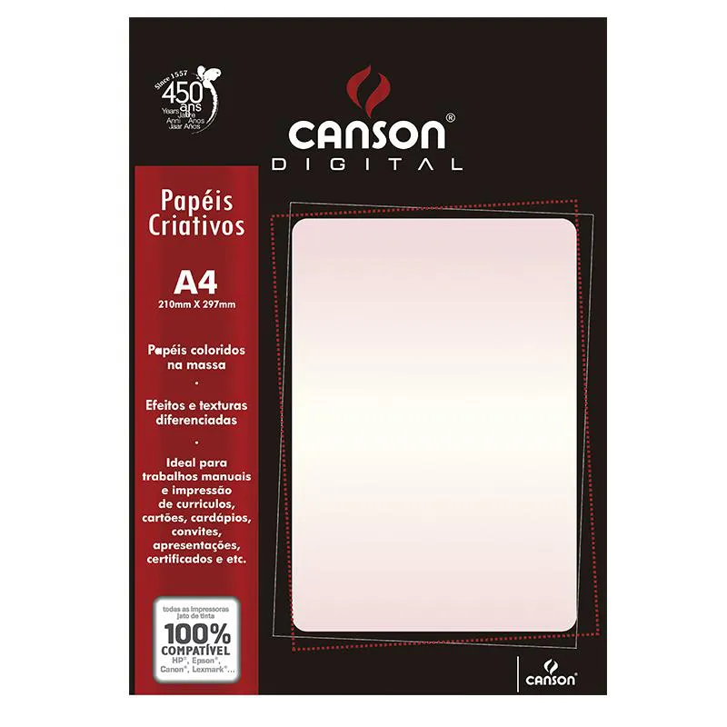 Papel metalizado A4 290g rosa perolado 15fls Canson