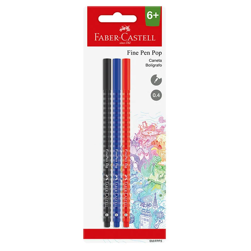 Caneta hidrográfica Fine Pen Pop SM/FPP3 com 3 unidades - Faber-Castell