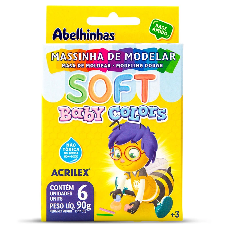 Massa de modelar Soft Baby Colors 90g - com 6 cores - Acrilex