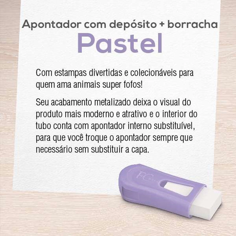 Apontador com coletor e borracha FC Mix Pastel SM/124BORPASTELZF com 1 unidade - Faber-Castell