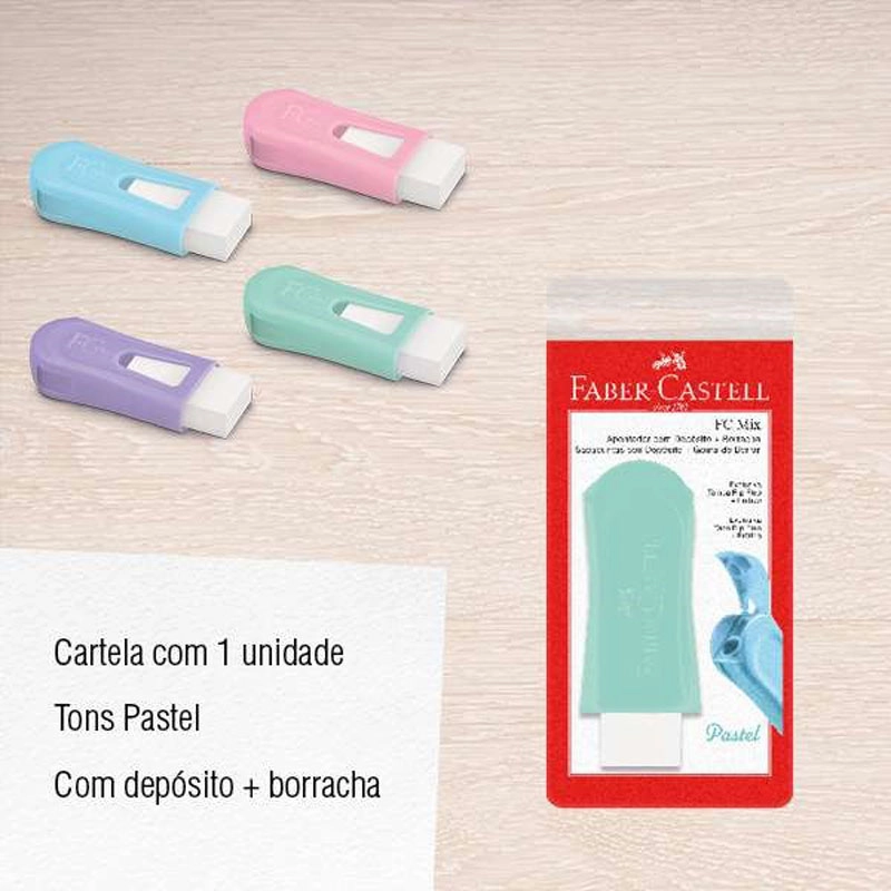 Apontador com coletor e borracha FC Mix Pastel SM/124BORPASTELZF com 1 unidade - Faber-Castell