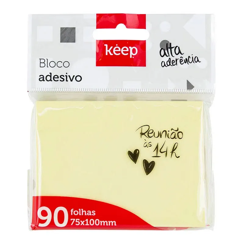 Bloco recado adesivo Amarelo 75x100mm 90 fls EI033 - Multi
