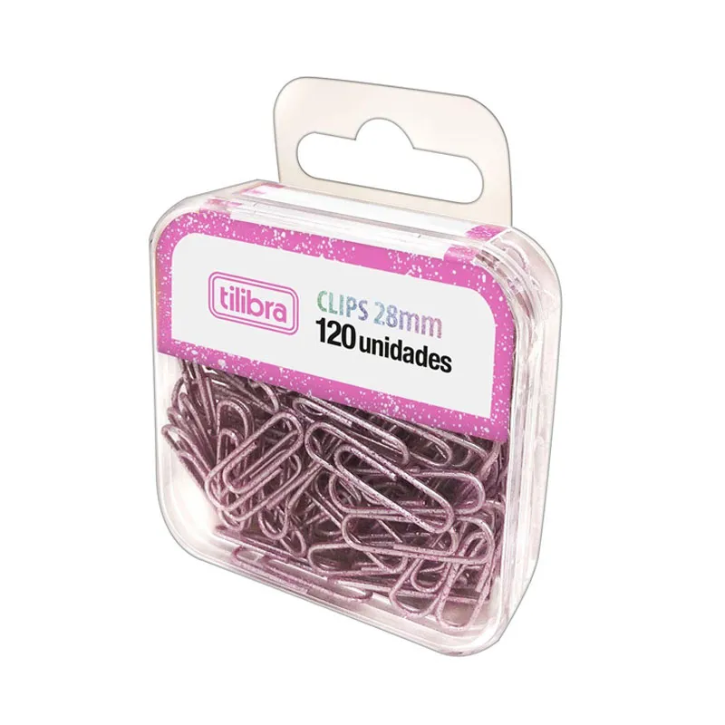 Clips Glitter Pink 28mm com 120 unidades 337170 - Tilibra