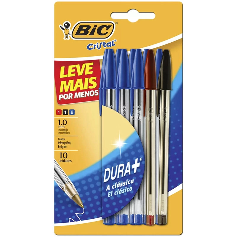 Caneta esferográfica Cristal 1.0 Cores Clássicas com 10 unidades - Bic