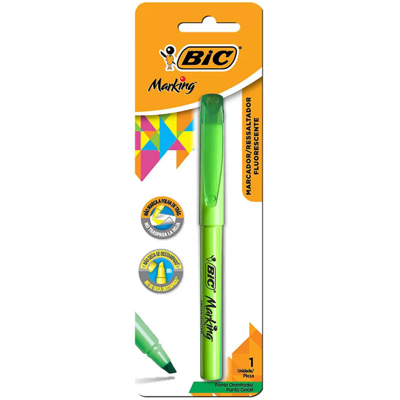 Pincel marca texto Marking Verde com 1 unidade - Bic - Escrita - Lepok