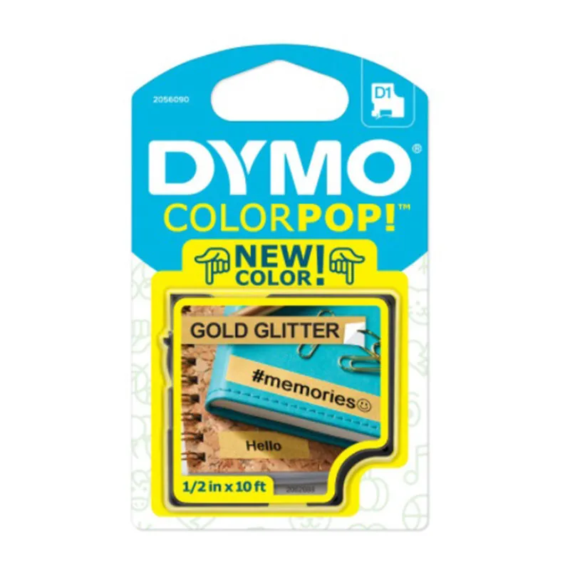 Fita para rotulador Color Pop dourado glitter com escrita preto 12mm - Dymo