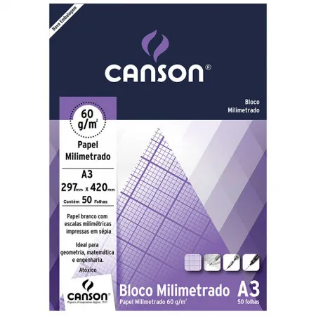 Bloco milimetrado A3 60g - com 50 folhas - Canson