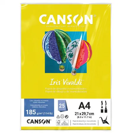 Papel Color Vivaldi A4 185g Amarelo com 25 folhas - Canson