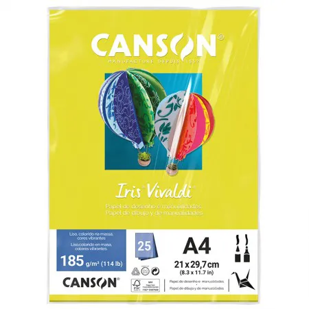 Papel Color Vivaldi A4 185g Amarelo Canário com 25 folhas - Canson