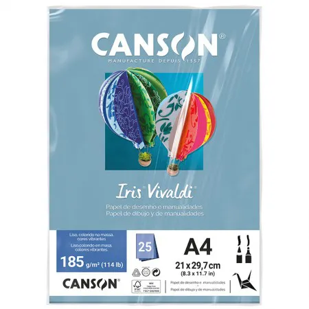 Papel Color Vivaldi A4 185g Azul Claro com 25 folhas - Canson