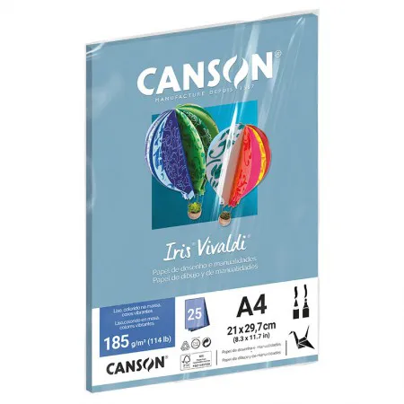 Papel Color Vivaldi A4 185g Azul Claro com 25 folhas - Canson