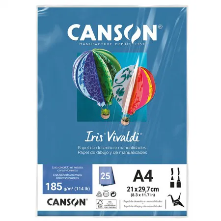 Papel Color Vivaldi A4 185g Azul Mar com 25 folhas - Canson