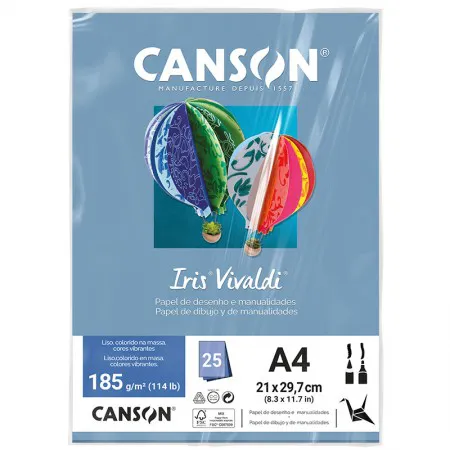 Papel Color Vivaldi A4 185g Azul Royal com 25 folhas - Canson