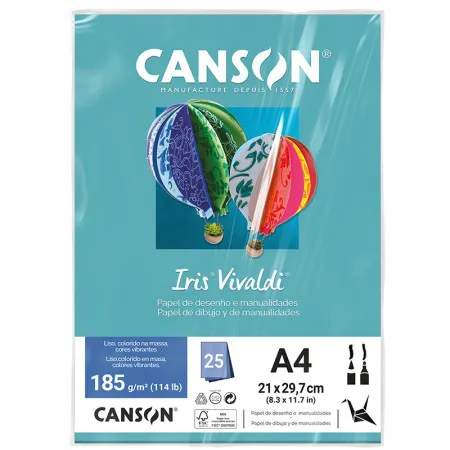Papel Color Vivaldi A4 185g Azul Turquesa com 25 folhas - Canson