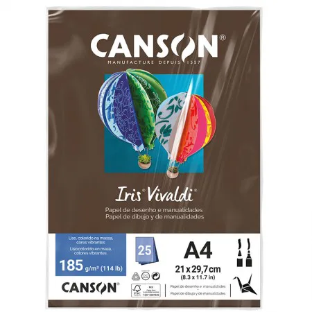 Papel Color Vivaldi A4 185g Chocolate com 25 folhas - Canson