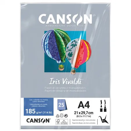 Papel Color Vivaldi A4 185g Cinza com 25 folhas - Canson