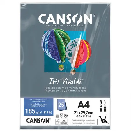 Papel Color Vivaldi A4 185g Cinza Escuro com 25 folhas - Canson