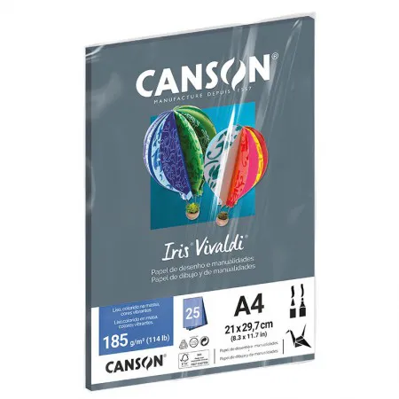 Papel Color Vivaldi A4 185g Cinza Escuro com 25 folhas - Canson