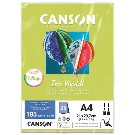 Papel Color Vivaldi A4 185g Cores Citricas com 25 folhas - Canson
