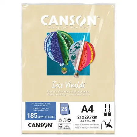 Papel Color Vivaldi A4 185g Creme com 25 folhas - Canson