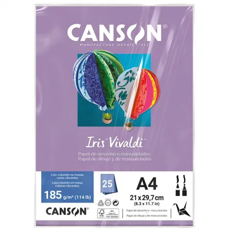 Papel Color Vivaldi A4 185g Lilás com 25 folhas - Canson