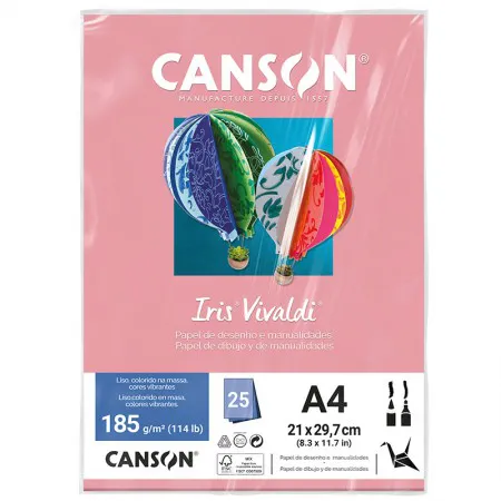 Papel Color Vivaldi A4 185g Rosa Claro com 25 folhas - Canson